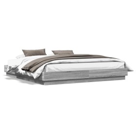 Bed frame with LED lights Sonoma gray 200x200 cm by , Beds and slatted bases - Ref: Foro24-3209770, Price: 156,54 €, Discount: %