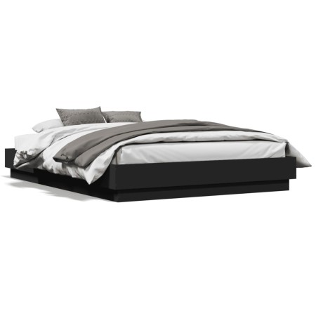 Bed frame with LED lights black 140x190 cm by , Beds and slatted bases - Ref: Foro24-3209808, Price: 145,99 €, Discount: %