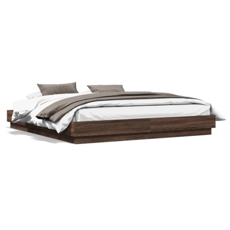 Oak brown engineered wood bed frame 200x200 cm by , Beds and slatted bases - Ref: Foro24-3209834, Price: 157,97 €, Discount: %