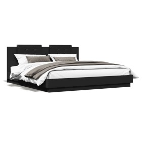 Bed frame with headboard and LED lights black 180x200 cm by , Beds and slatted bases - Ref: Foro24-3209990, Price: 266,77 €, ...