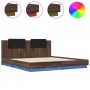 Bed frame headboard LED lights brown oak 160x200 cm by , Beds and slatted bases - Ref: Foro24-3210002, Price: 234,26 €, Disco...