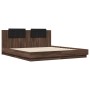 Bed frame headboard LED lights brown oak 160x200 cm by , Beds and slatted bases - Ref: Foro24-3210002, Price: 234,26 €, Disco...