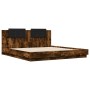 Bed frame headboard LED lights smoked oak 160x200 cm by , Beds and slatted bases - Ref: Foro24-3210000, Price: 220,51 €, Disc...