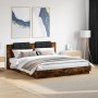 Bed frame headboard LED lights smoked oak 160x200 cm by , Beds and slatted bases - Ref: Foro24-3210000, Price: 220,51 €, Disc...