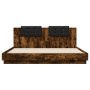 Bed frame headboard LED lights smoked oak 160x200 cm by , Beds and slatted bases - Ref: Foro24-3210000, Price: 220,51 €, Disc...