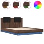 Oak brown headboard bed frame and LED lights 150x200 cm by , Beds and slatted bases - Ref: Foro24-3210009, Price: 203,56 €, D...