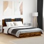 Bed frame headboard LED lights smoked oak 120x200 cm by , Beds and slatted bases - Ref: Foro24-3210021, Price: 185,83 €, Disc...