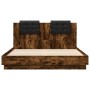 Bed frame headboard LED lights smoked oak 120x200 cm by , Beds and slatted bases - Ref: Foro24-3210021, Price: 185,83 €, Disc...