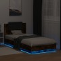 Estructura de cama cabecero luces LED roble ahumado 100x200 cm de , Camas y somieres - Ref: Foro24-3210028, Precio: 172,99 €,...