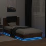 Estructura de cama cabecero luces LED roble marrón 90x200 cm de , Camas y somieres - Ref: Foro24-3210037, Precio: 171,83 €, D...