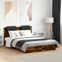 Bed frame headboard LED lights smoked oak 140x190 cm by , Beds and slatted bases - Ref: Foro24-3210042, Price: 218,16 €, Disc...