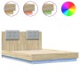 Bed frame headboard LED lights Sonoma oak 140x190 cm by , Beds and slatted bases - Ref: Foro24-3210040, Price: 186,12 €, Disc...