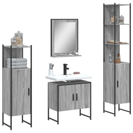 4-teiliges Badezimmerschrank-Set aus grauem Sonoma-Sperrholz von , Badezimmermöbel - Ref: Foro24-3214357, Preis: 228,54 €, Ra...