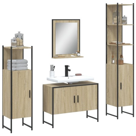 Juego de muebles de baño 4 pzas madera ingeniería roble Sonoma de , Muebles de baño - Ref: Foro24-3214360, Precio: 252,39 €, ...