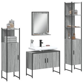 4-teiliges Badezimmerschrank-Set aus grauem Sonoma-Sperrholz von , Badezimmermöbel - Ref: Foro24-3214362, Preis: 242,99 €, Ra...