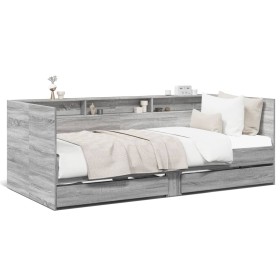 Sonoma gray engineered wood lounger with drawers 100x200 cm by , Beds and slatted bases - Ref: Foro24-3280844, Price: 239,40 ...