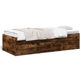 Lounger with drawers engineered smoked oak wood 75x190 cm by , Beds and slatted bases - Ref: Foro24-3280892, Price: 195,06 €,...