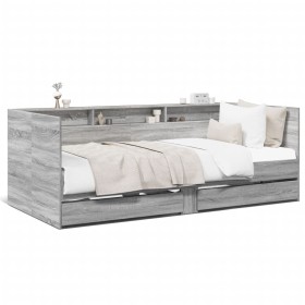 Sonoma gray engineered wood lounger with drawers 75x190 cm by , Beds and slatted bases - Ref: Foro24-3280865, Price: 179,35 €...