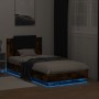 Estructura de cama cabecero luces LED roble ahumado 90x190 cm de , Camas y somieres - Ref: Foro24-3210063, Precio: 164,99 €, ...