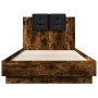 Bed frame headboard LED lights smoked oak 90x190 cm by , Beds and slatted bases - Ref: Foro24-3210063, Price: 164,99 €, Disco...