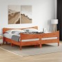 Bed frame with wax brown pine wood headboard 200x200 cm by , Beds and slatted bases - Ref: Foro24-3216371, Price: 267,99 €, D...