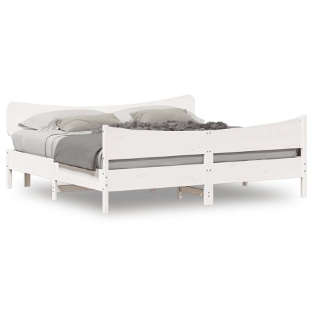 Solid white pine wood headboard bed frame 180x200 cm by , Beds and slatted bases - Ref: Foro24-3216373, Price: 255,99 €, Disc...