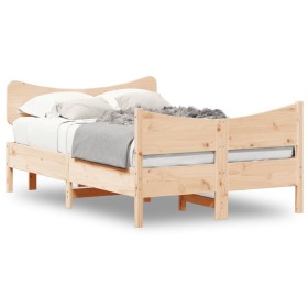 Bed frame with solid pine wood headboard 120x200 cm by , Beds and slatted bases - Ref: Foro24-3216384, Price: 167,99 €, Disco...