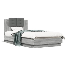 Sonoma gray engineered wood bed with headboard 90x190 cm by , Beds and slatted bases - Ref: Foro24-3209973, Price: 157,99 €, ...