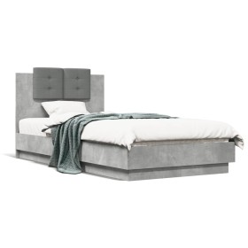 Concrete gray engineered wood bed with headboard 75x190 cm by , Beds and slatted bases - Ref: Foro24-3209978, Price: 141,99 €...