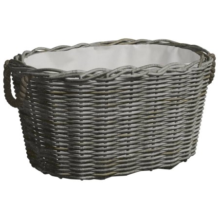 Firewood basket with carrying handles gray willow 60x40x28 cm by vidaXL, Firewood bags and holders - Ref: Foro24-286985, Pric...