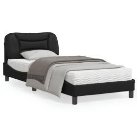 Estructura de cama con luz LED cuero sintético negro 90x190 cm de , Camas y somieres - Ref: Foro24-3214180, Precio: 156,13 €,...