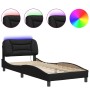 Estructura de cama con luz LED cuero sintético negro 90x190 cm de , Camas y somieres - Ref: Foro24-3214180, Precio: 157,17 €,...