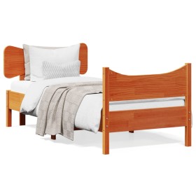 Bed frame with wax brown pine wood headboard 90x200 cm by , Beds and slatted bases - Ref: Foro24-3216392, Price: 153,99 €, Di...