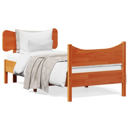 Bed frame with wax brown pine wood headboard 90x200 cm by , Beds and slatted bases - Ref: Foro24-3216392, Price: 153,75 €, Di...