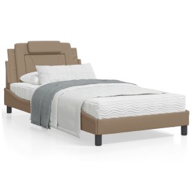 Estructura de cama cabecero cuero sintético capuchino 100x200cm de , Camas y somieres - Ref: Foro24-3208079, Precio: 146,99 €...