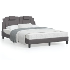 Bed frame with headboard gray synthetic leather 120x200cm by , Beds and slatted bases - Ref: Foro24-3208085, Price: 182,24 €,...