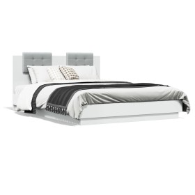 Estructura cama con cabecero madera ingeniería blanco 140x200cm de , Camas y somieres - Ref: Foro24-3209919, Precio: 169,99 €...