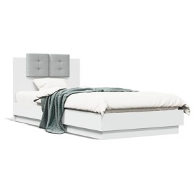 Estructura cama con cabecero madera ingeniería blanco 100x200cm de , Camas y somieres - Ref: Foro24-3209933, Precio: 152,99 €...