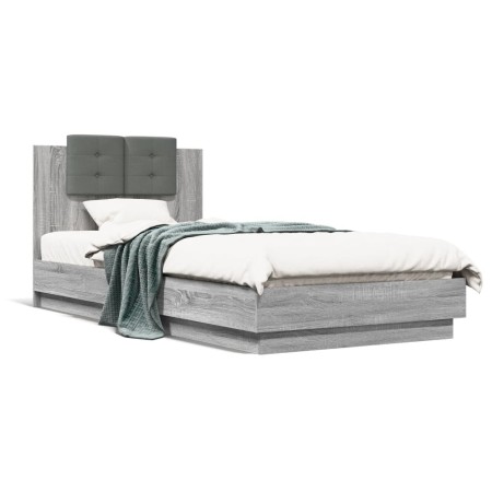 Cama con cabecero madera de ingeniería gris Sonoma 100x200 cm de , Camas y somieres - Ref: Foro24-3209938, Precio: 168,47 €, ...