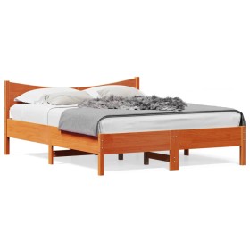 Bed frame with wax brown pine wood headboard 160x200 cm by , Beds and slatted bases - Ref: Foro24-3216365, Price: 195,72 €, D...