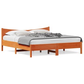 Estructura cama con cabecero madera pino marrón cera 200x200 cm de , Camas y somieres - Ref: Foro24-3216359, Precio: 212,99 €...