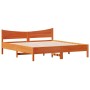 Bed frame with wax brown pine wood headboard 200x200 cm by , Beds and slatted bases - Ref: Foro24-3216359, Price: 213,07 €, D...