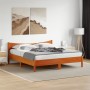 Bed frame with wax brown pine wood headboard 200x200 cm by , Beds and slatted bases - Ref: Foro24-3216359, Price: 213,07 €, D...