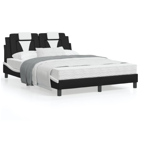 Estructura cama con LED cuero sintético negro blanco 120x200 cm de , Camas y somieres - Ref: Foro24-3214013, Precio: 185,86 €...