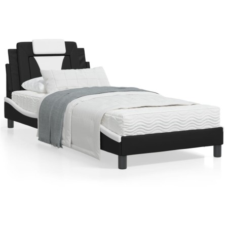 Estructura cama con LED cuero sintético negro y blanco 90x190cm de , Camas y somieres - Ref: Foro24-3213992, Precio: 144,84 €...