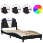 Estructura cama con LED cuero sintético negro y blanco 90x190cm de , Camas y somieres - Ref: Foro24-3213992, Precio: 144,84 €...