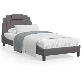 Estructura de cama con luces LED cuero sintético gris 90x190 cm de , Camas y somieres - Ref: Foro24-3213990, Precio: 155,99 €...