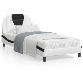 Bed frame with LED black white synthetic leather 80x200 cm by , Beds and slatted bases - Ref: Foro24-3213986, Price: 164,38 €...