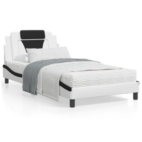 Estructura cama con LED cuero sintético blanco negro 100x200 cm de , Camas y somieres - Ref: Foro24-3214007, Precio: 155,99 €...