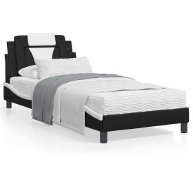 Estructura cama con LED cuero sintético negro blanco 90x200 cm de , Camas y somieres - Ref: Foro24-3213999, Precio: 145,58 €,...